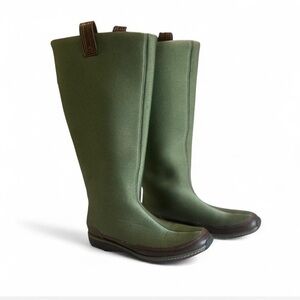 AETREX Green Brown Neoprene Pull On Tall Winter Rain Boots Waterproof Size 8